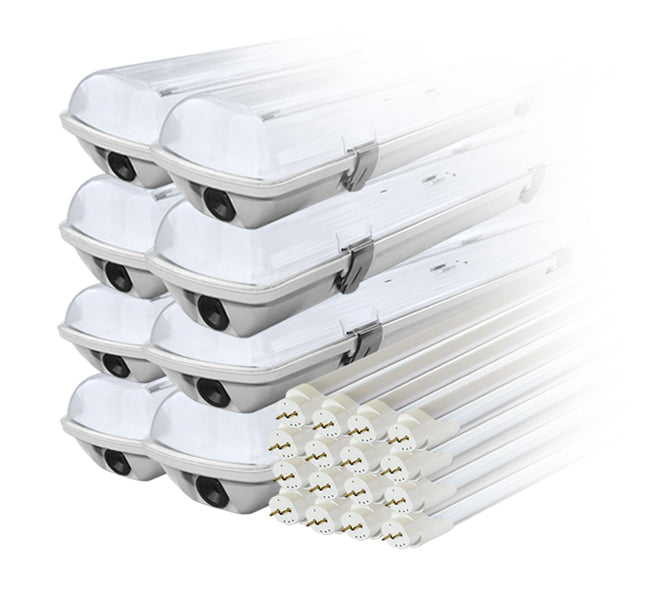 Rinkinys: 8x hermetiška lempos laikiklio pagrindų pora LED IP65 vienpusis + 16x LED fluorescencinė lempa 120cm 18W T8 6000K vienpusė šalta - gaukdaugiau.lt