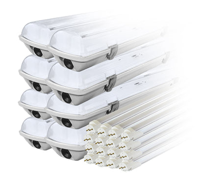 Rinkinys: 8x hermetiška lempos laikiklio pagrindų pora LED IP65 vienpusis + 16x LED fluorescencinė lempa 120cm 18W T8 6000K vienpusė šalta - gaukdaugiau.lt