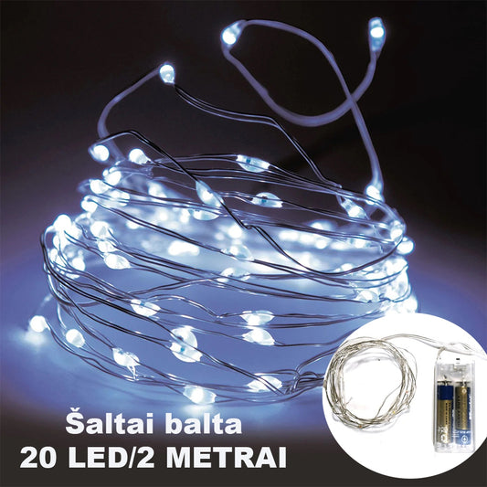 20 LED Girlianda, Šaltai Balta