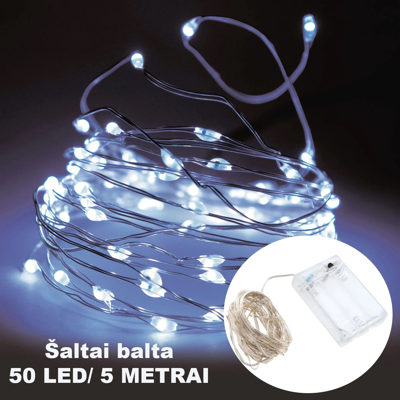 50 LED Girlianda, Šaltai Balta