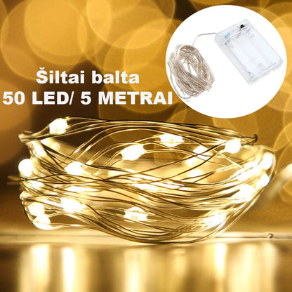 50 LED Girlianda, Šiltai Balta