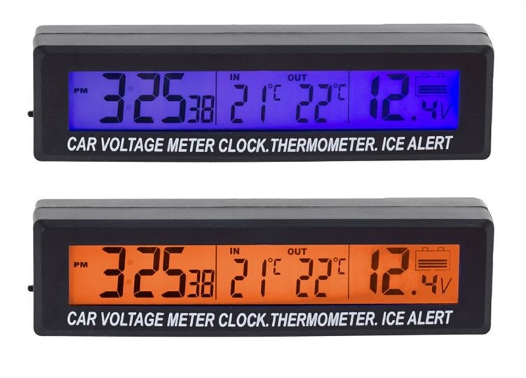 Automobilio termometras voltmetras laikrodis