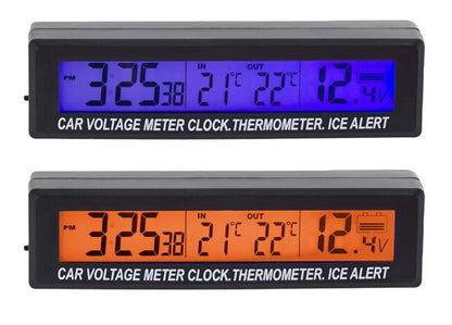 Automobilio termometras voltmetras laikrodis