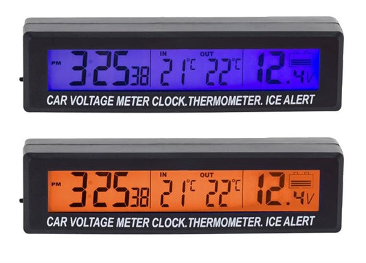 Automobilio termometras voltmetras laikrodis