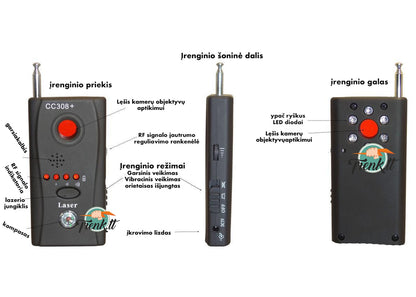 Blakių Detektorius (Slaptoms Kameroms ir Pasiklausymo Blakėms Aptikti)