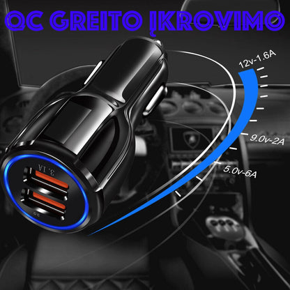 Greito įkrovimo auto SAM. 2 X USB 3.0 FAST adapteris