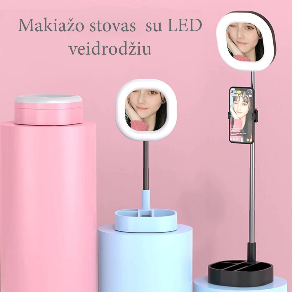 LED "Selfie" veidrodis su stovu - Rožinė