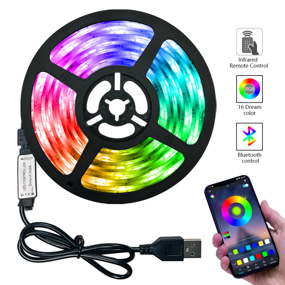 LED RGB USB juosta, 5 metrai